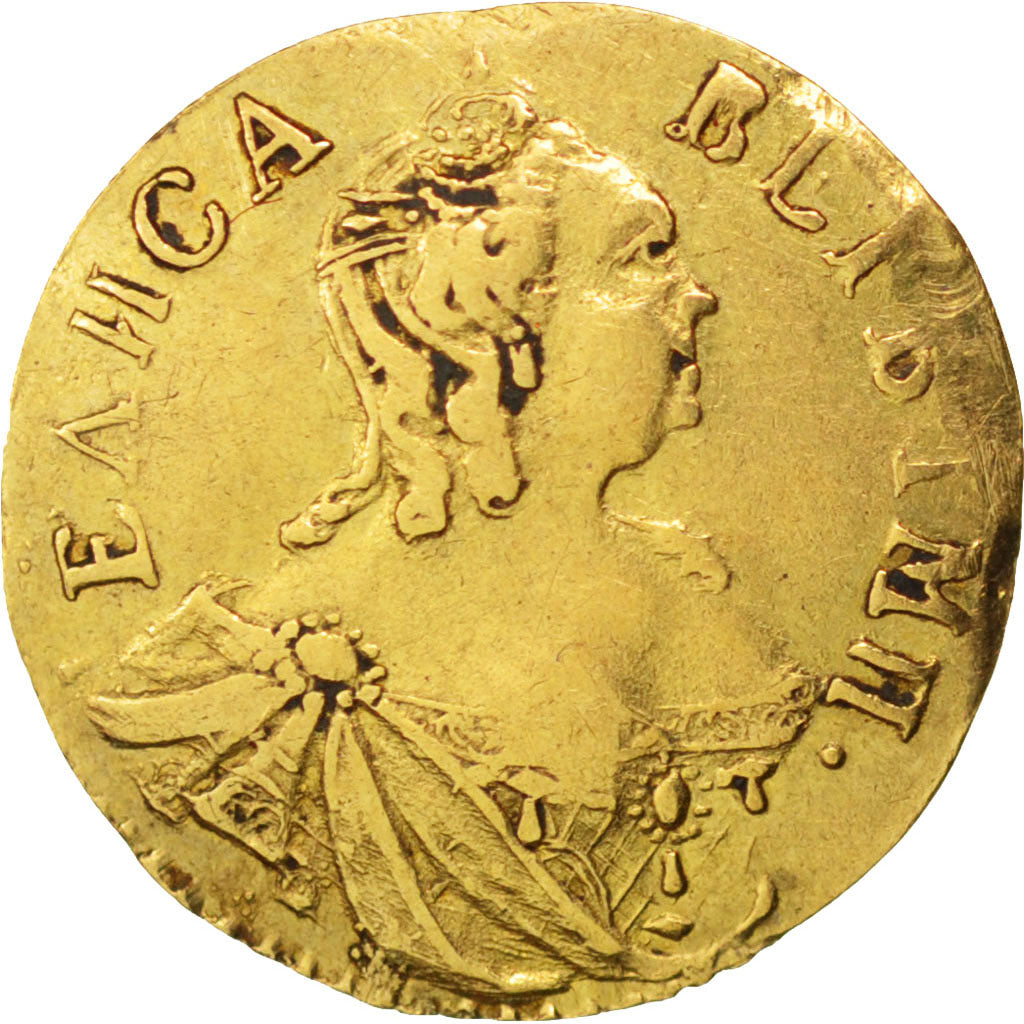 Russia, Elizabeth, Poltina, 1/2 Rouble, 1756, BB, Oro, KM:21.1