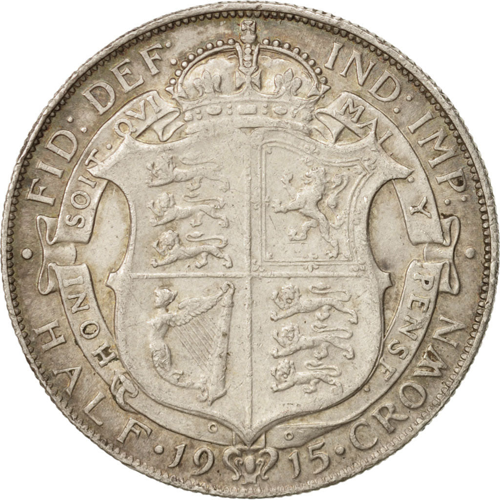 Great Britain, George V, 1/2 Crown, 1915, EF(40-45), Silver, KM:818.1