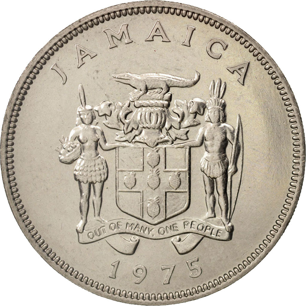 Jamaica, Elizabeth II, 25 Cents, 1975, Franklin Mint, AU(55-58), Copper-nickel