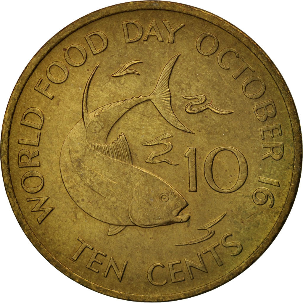 Coin, Seychelles, 10 Cents, 1981, British Royal Mint, AU(55-58), Brass, KM:44