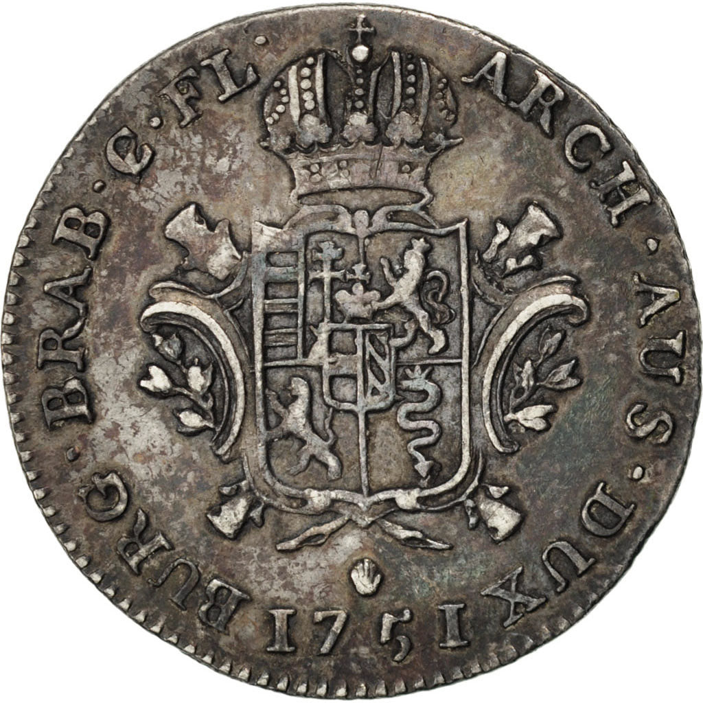 Paesi Bassi austriaci, Maria Theresa, 1/8 Ducaton, 1751, Antwerp, BB+, Argent...