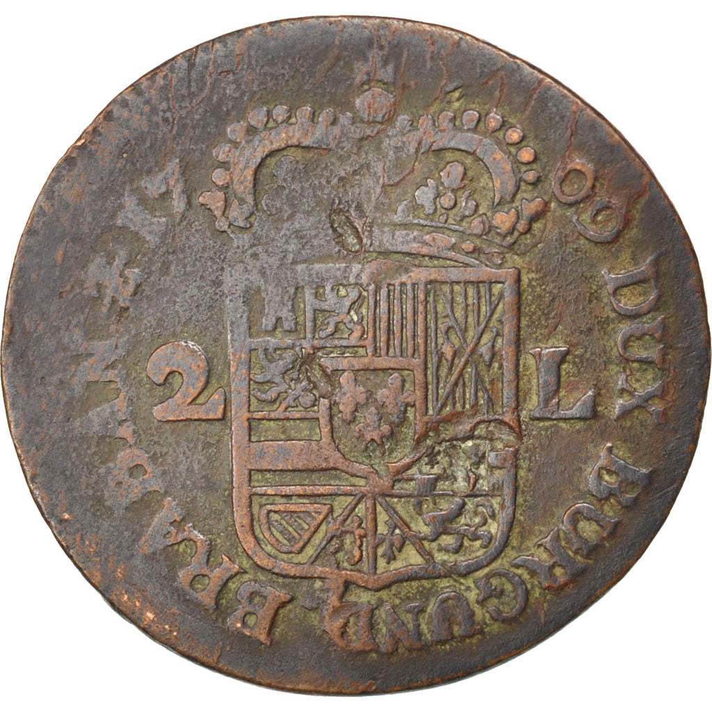 SPANISH NETHERLANDS, 2 Liards, 1709, Namur, KM #5, VF(20-25), Copper, 7.44