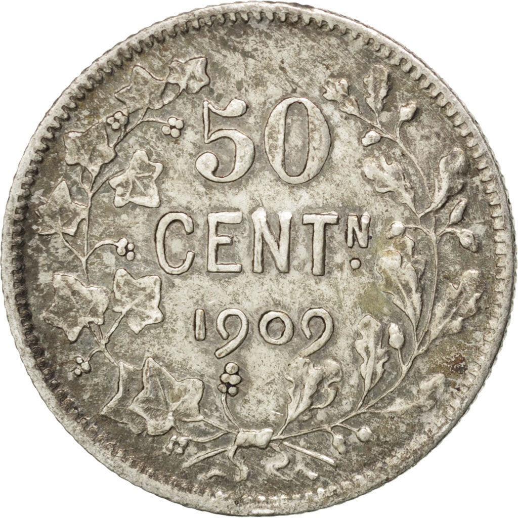 BELGIUM, 50 Centimes, 1909, Brussels, KM #61.1, EF(40-45), Silver, 18, 2.48