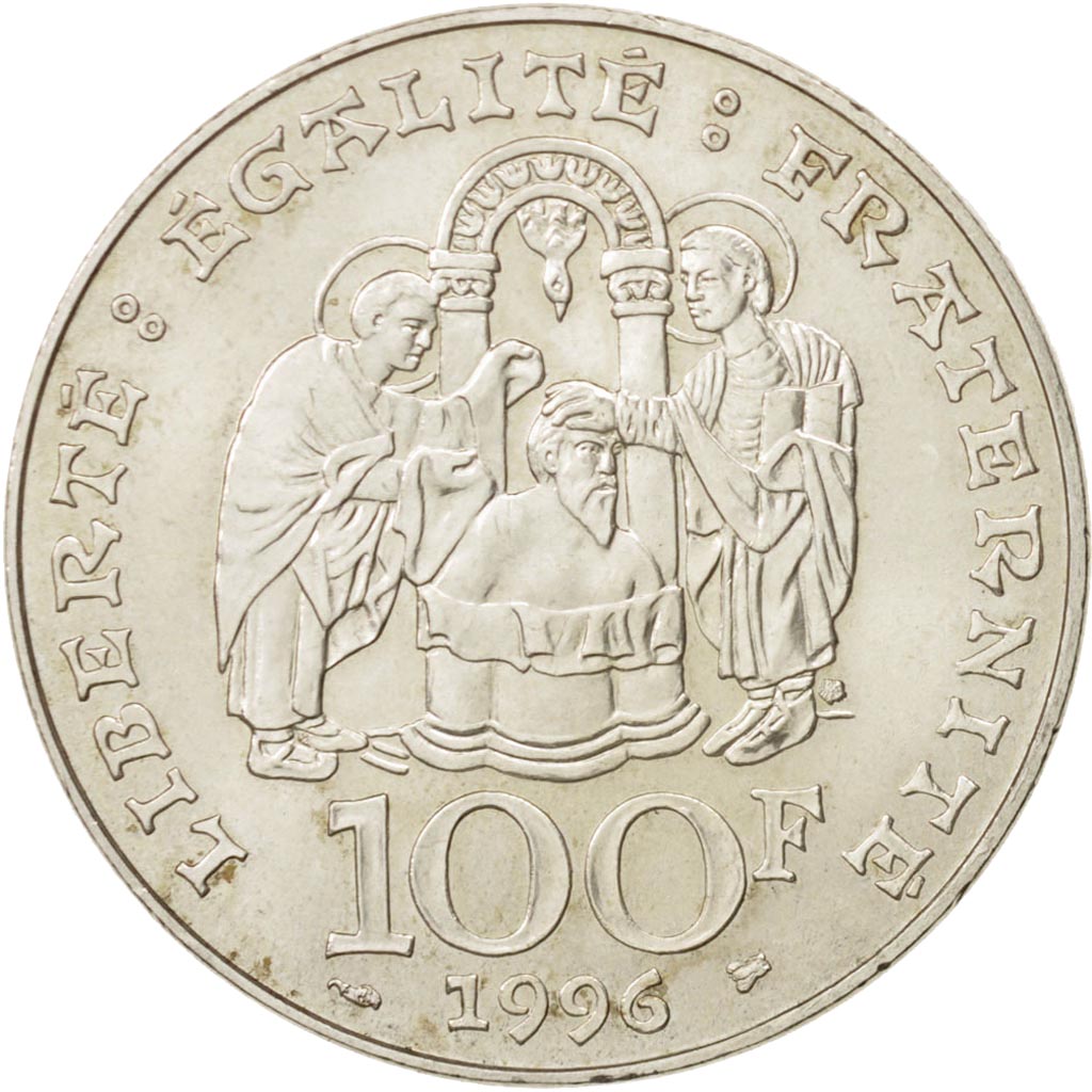 France, Clovis, 100 Francs, 1996, AU(55-58), Silver, KM:1180, Gadoury:953