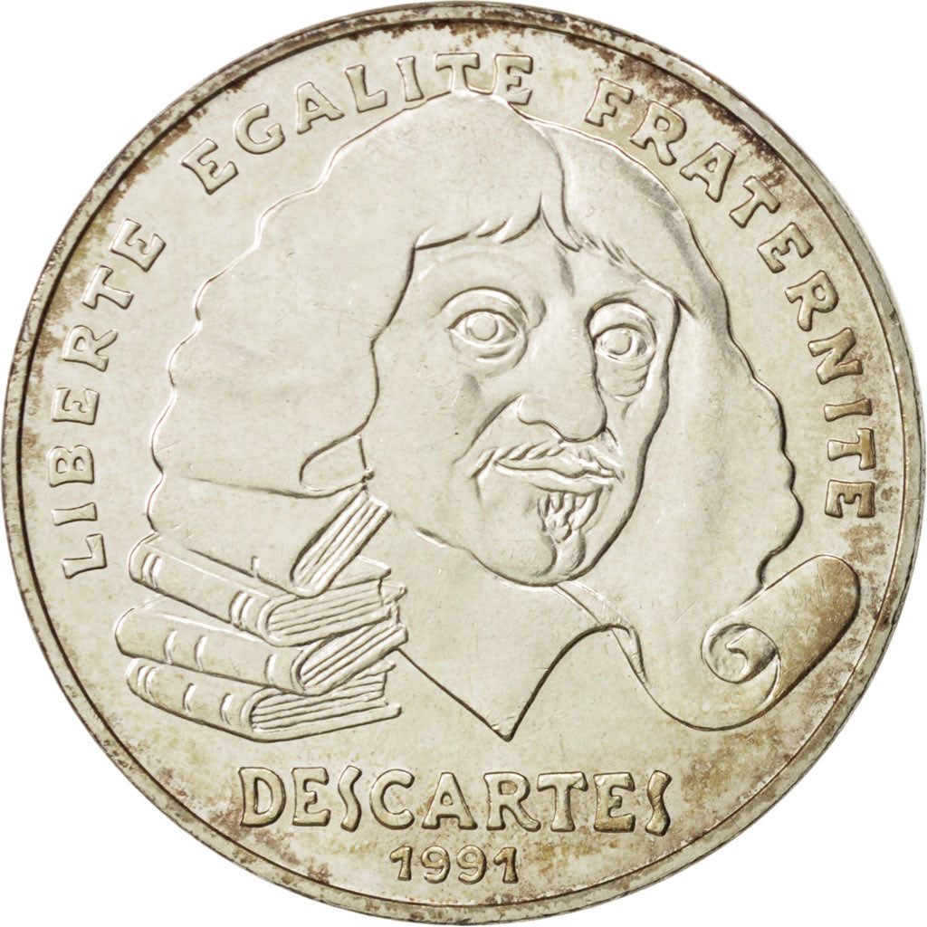 Coin, France, Descartes, 100 Francs, 1991, AU(55-58), Silver, KM:996