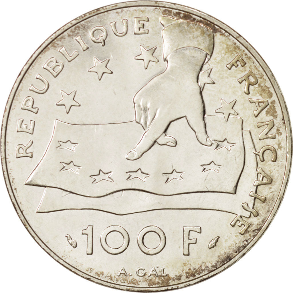 Coin, France, Descartes, 100 Francs, 1991, AU(55-58), Silver, KM:996