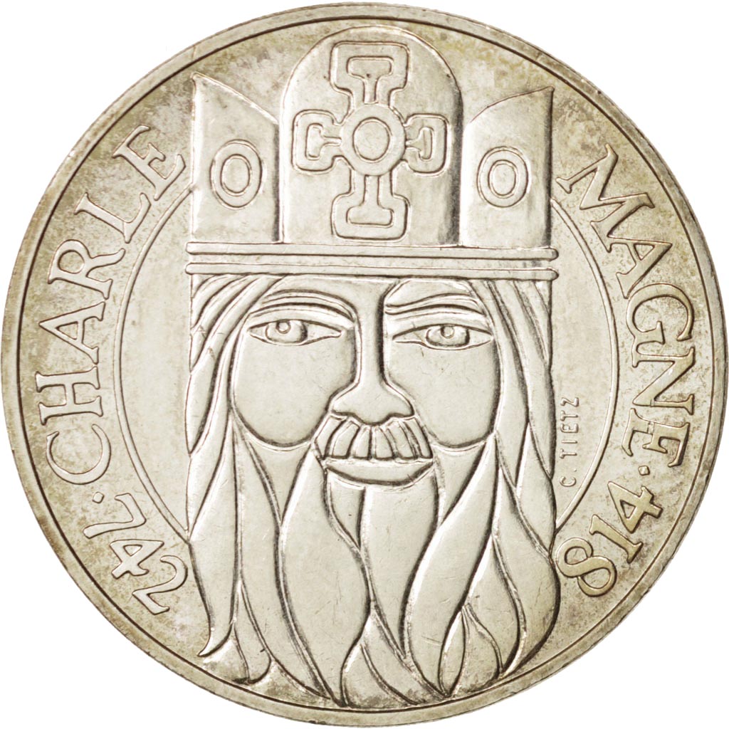 Coin, France, Charlemagne, 100 Francs, 1990, AU(55-58), Silver, KM:982