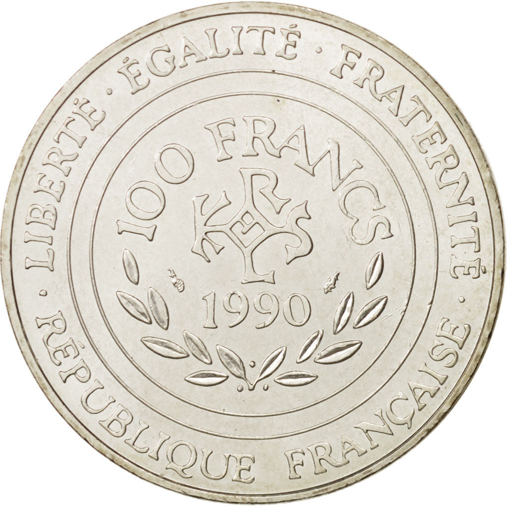 Coin, France, Charlemagne, 100 Francs, 1990, AU(55-58), Silver, KM:982