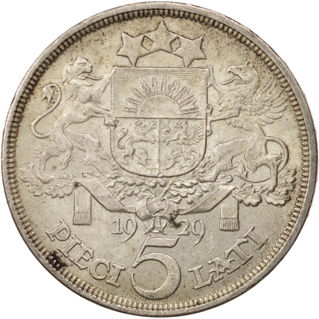Latvia, 5 Lati, 1929, MS(60-62), Silver, KM:9
