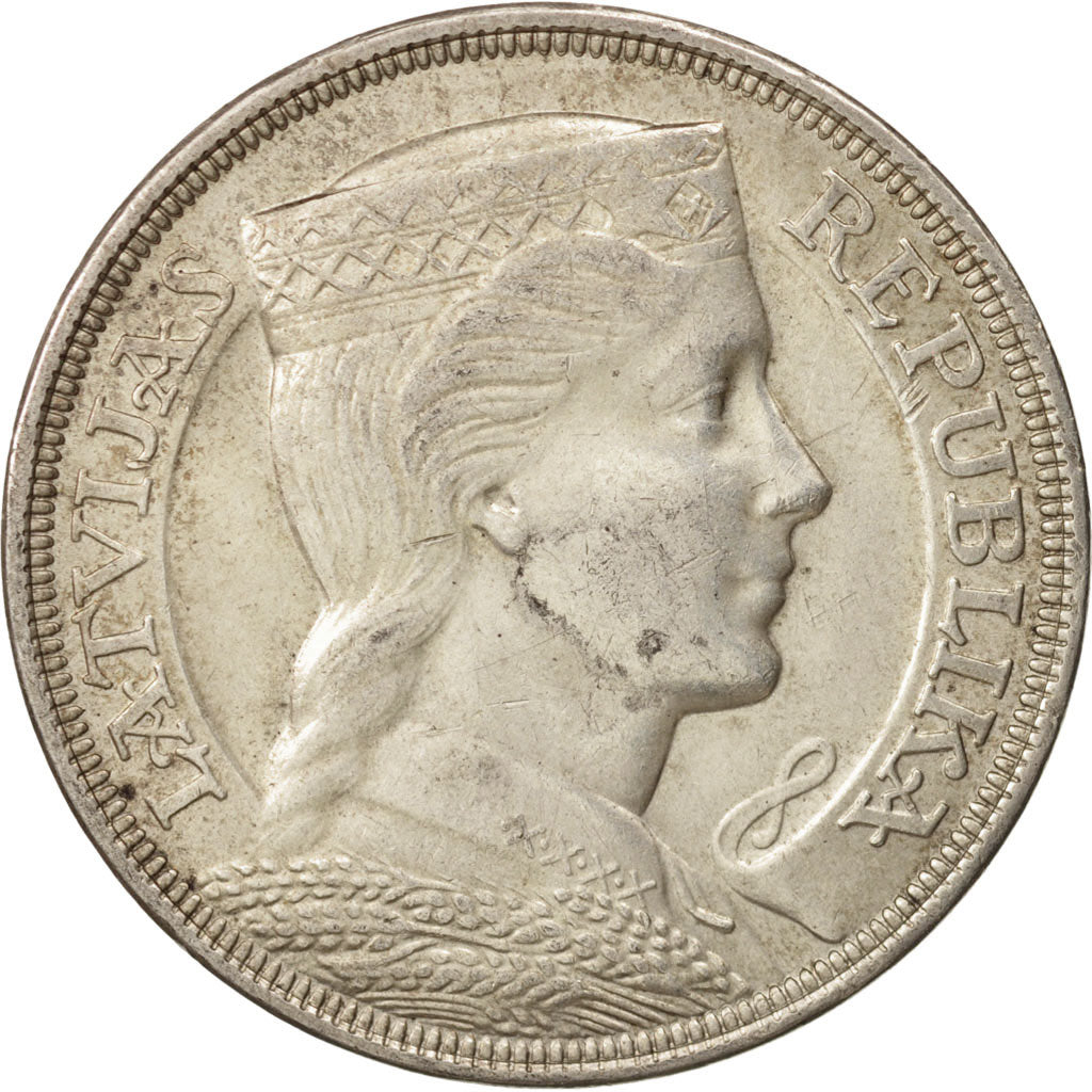 Latvia, 5 Lati, 1929, AU(55-58), Silver, KM:9