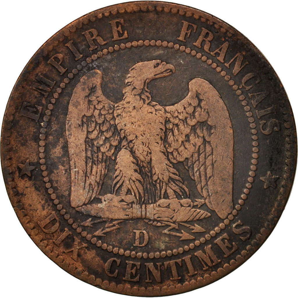 Coin, France, Napoleon III, Napoléon III, 10 Centimes, 1855, Lyon, VF(20-25)