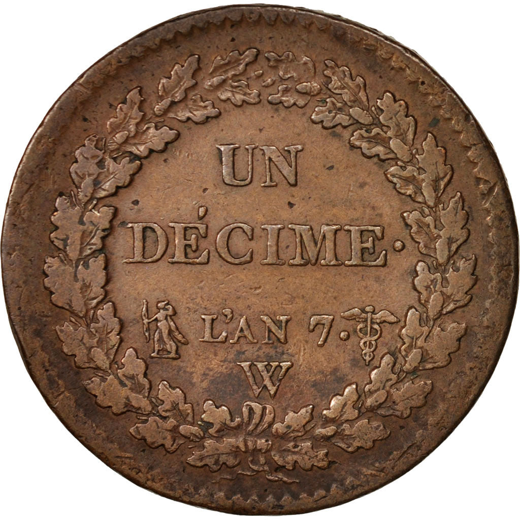 France, Dupré, Decime, 1798, Lille, AU(50-53), Bronze, KM:644.11, Gadoury:187
