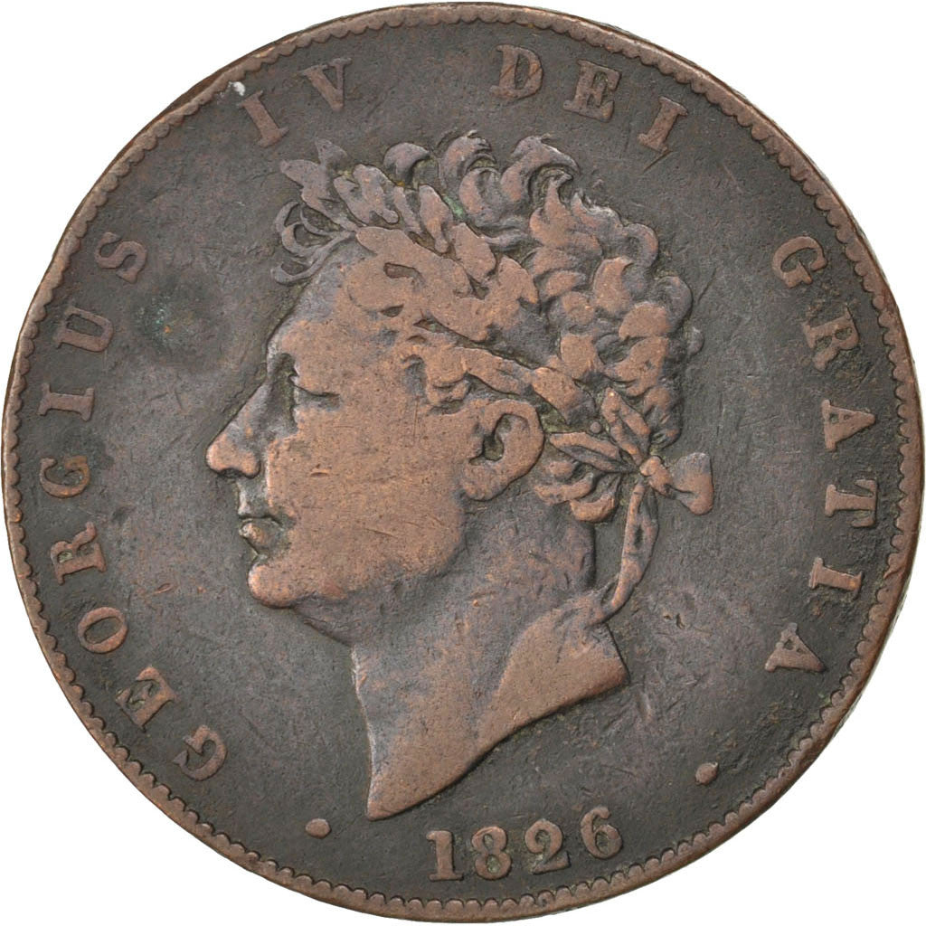 GREAT BRITAIN, 1/2 Penny, 1826, KM #692, VF(20-25), Copper, 8.94