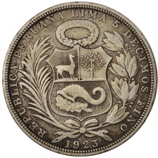 Peru, Sol, 1923, Philadelphia, EF(40-45), Silver, KM:218.1