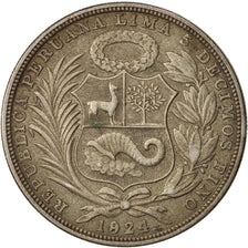 Peru, Sol, 1924, Philadelphia, EF(40-45), Silver, KM:218.1