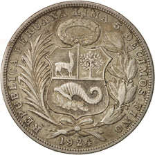 Peru, Sol, 1924, Philadelphia, EF(40-45), Silver, KM:218.1