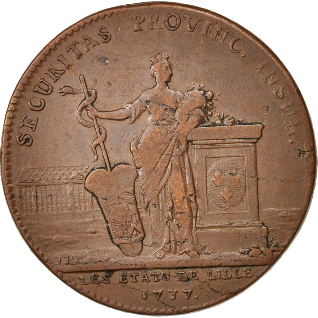 France, Token, Royal, États de Lille, 1737, Duvivier, VF(30-35), Copper, 31
