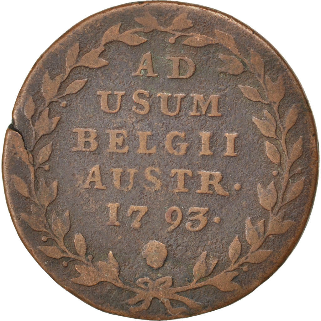 AUSTRIAN NETHERLANDS, 2 Liards, 2 Oorden, 1793, Brussels, KM #57, VF(20-25),...