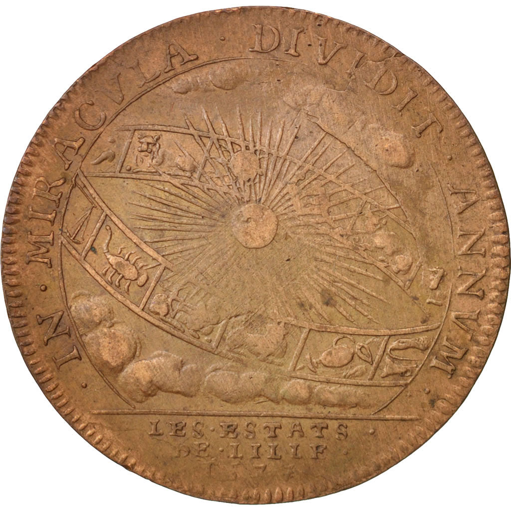 France, Token, Royal, États de Lille, Louis XIV, 1677, EF(40-45), Copper