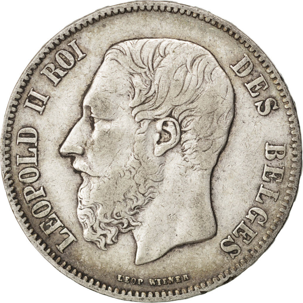 Coin, Belgium, Leopold II, 5 Francs, 5 Frank, 1869, Brussels, EF(40-45), Silver