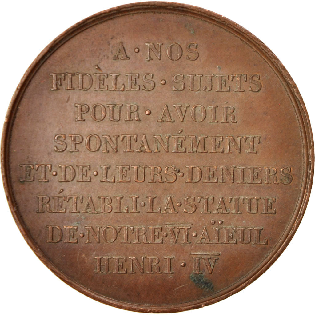 France, Medal, Louis XVIII, Rétablissement de la statue d'Henri IV, History