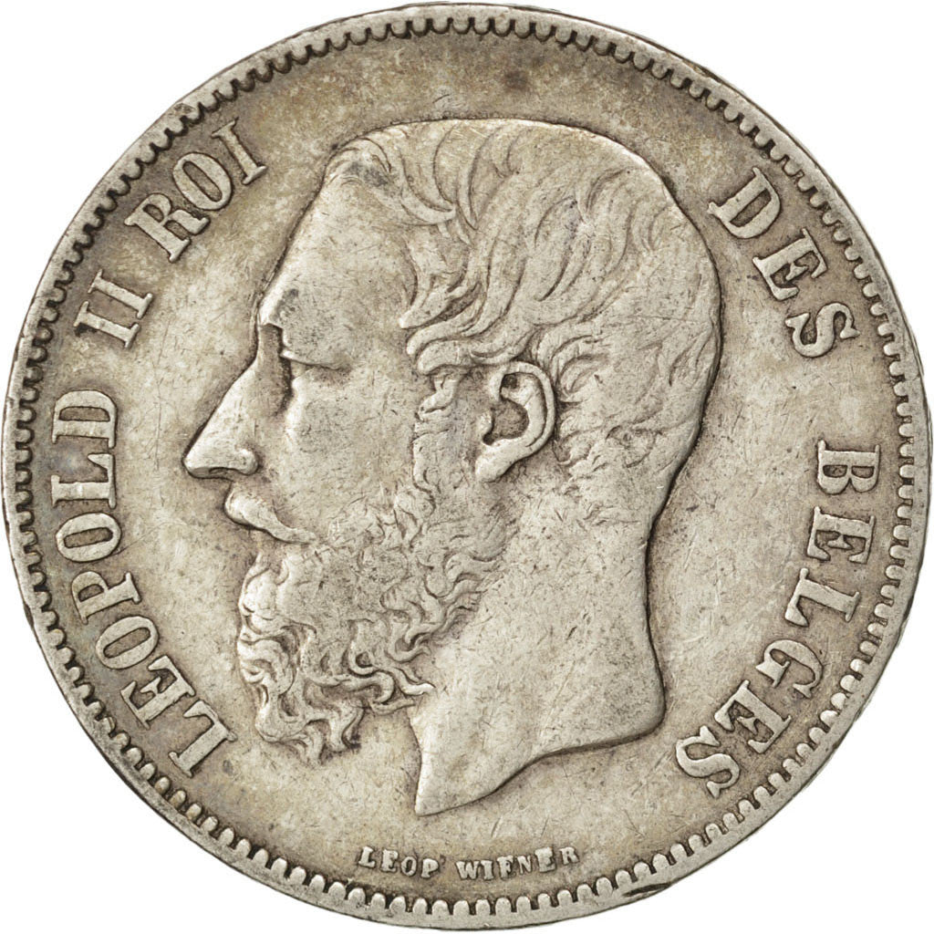 Coin, Belgium, Leopold II, 5 Francs, 5 Frank, 1872, Brussels, EF(40-45), Silver