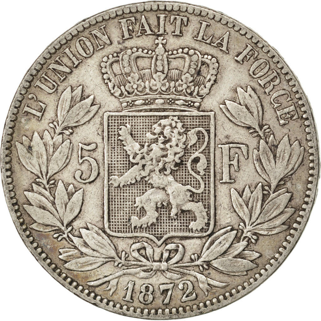 Coin, Belgium, Leopold II, 5 Francs, 5 Frank, 1872, Brussels, EF(40-45), Silver