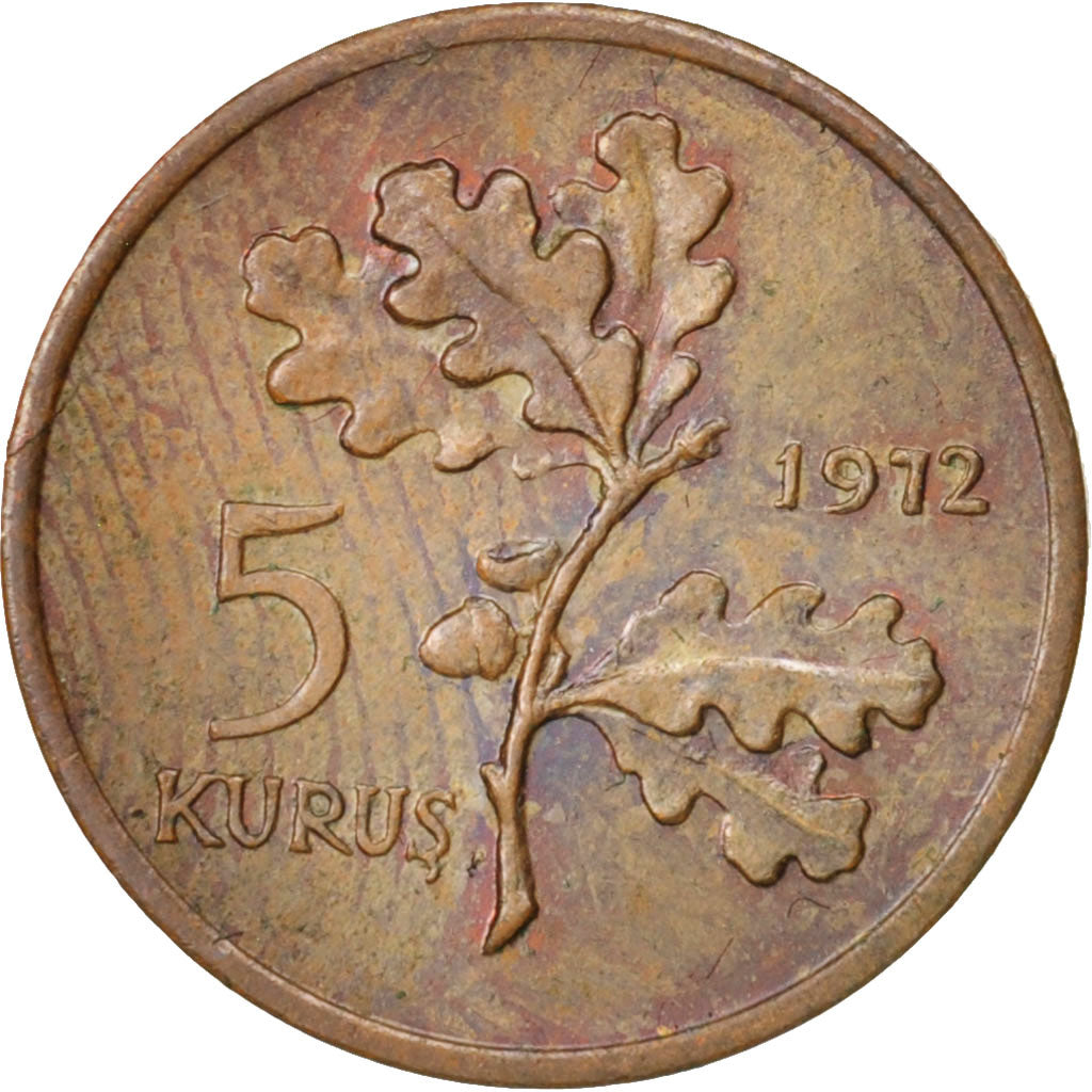 Turkey, 5 Kurus, 1972, AU(50-53), Bronze, KM:890.2