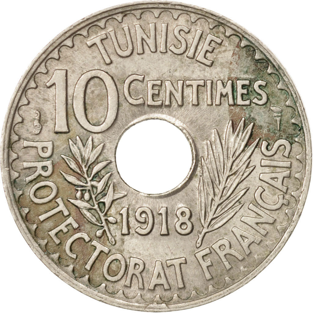 Tunisia, Muhammad al-Nasir Bey, 10 Centimes, 1918, Paris, EF(40-45)