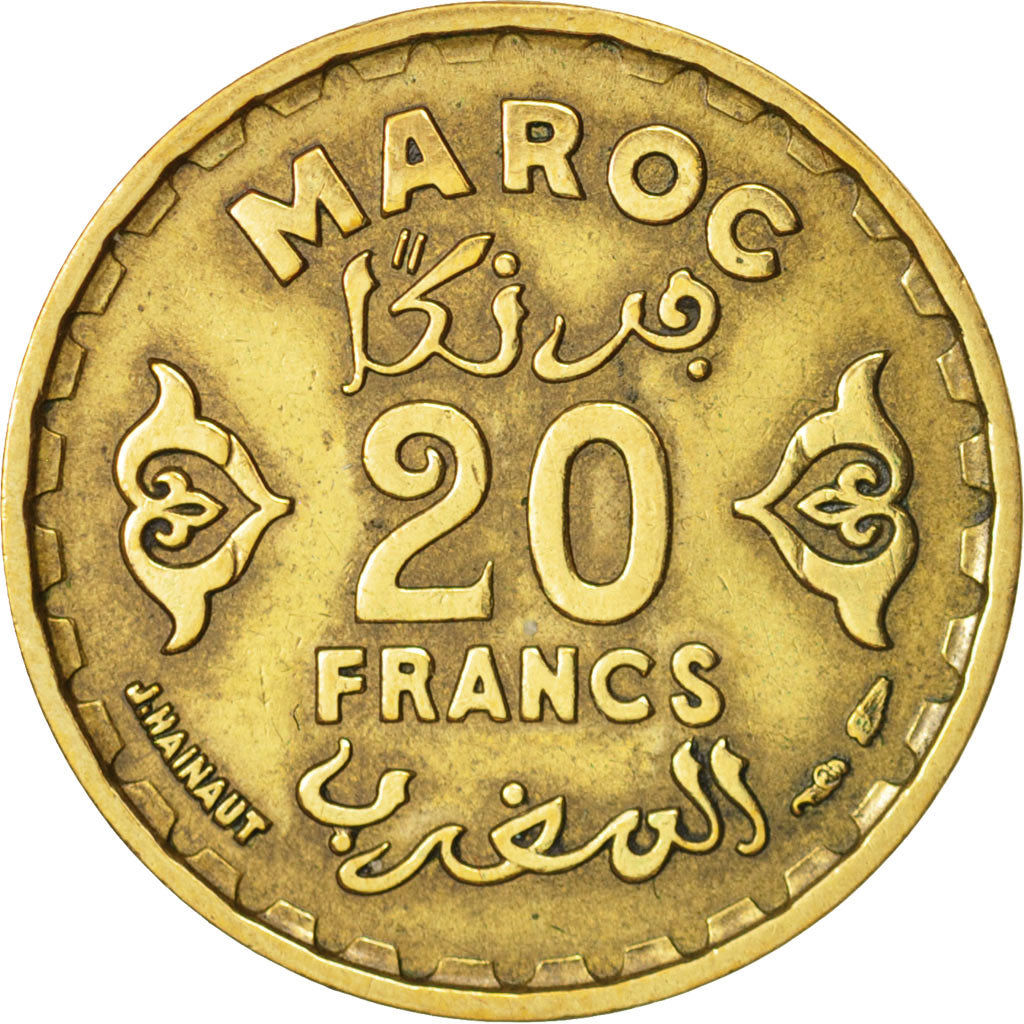 Morocco, Mohammed V, 20 Francs, 1952, Paris, EF(40-45), Aluminum-Bronze, KM:50