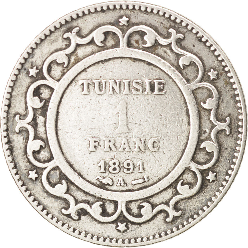 Coin, Tunisia, Ali Bey, Franc, 1891, Paris, VF(30-35), Silver, KM:224