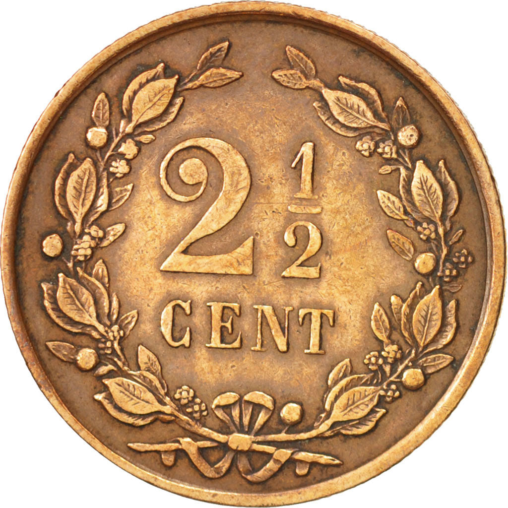 Coin, Netherlands, Wilhelmina I, 2-1/2 Cent, 1890, AU(50-53), Bronze, KM:108.2
