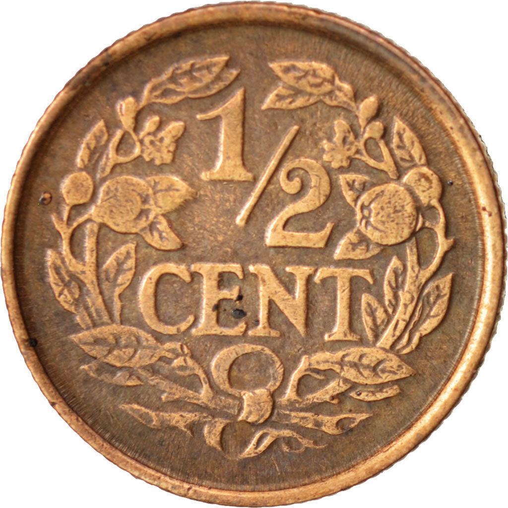 Coin, Netherlands, Wilhelmina I, 1/2 Cent, 1938, AU(50-53), Bronze, KM:138