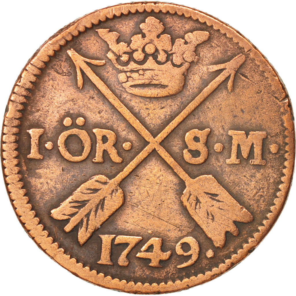Münze, Schweden, Frederick I, Ore, S.M., 1749, SS, Kupfer, KM:416.1