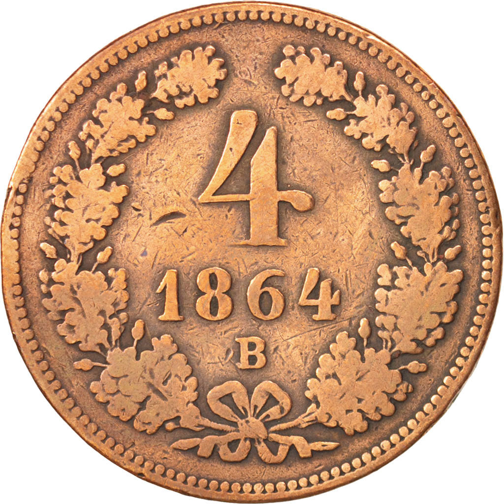 Coin, Austria, Franz Joseph I, 4 Kreuzer, 1864, VF(30-35), Copper, KM:2194