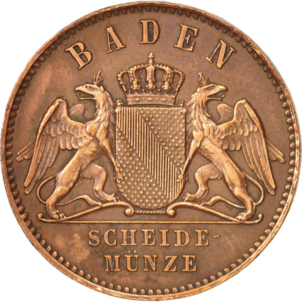 Coin, German States, BADEN, Friedrich I, Kreuzer, 1865, AU(50-53), Copper