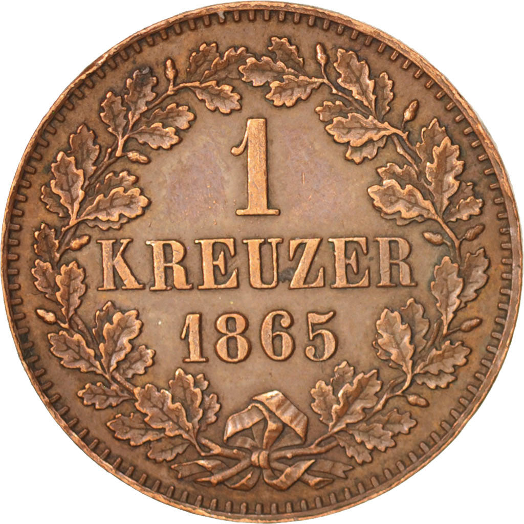 Coin, German States, BADEN, Friedrich I, Kreuzer, 1865, AU(50-53), Copper
