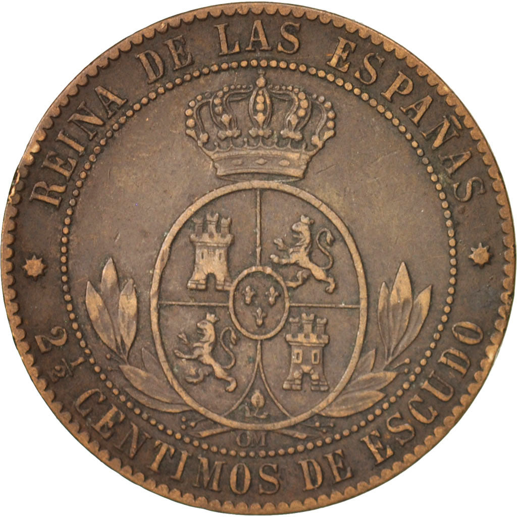 Spain, Isabel II, 2-1/2 Centimos, 1868, Madrid, EF(40-45), Copper, KM:634.1