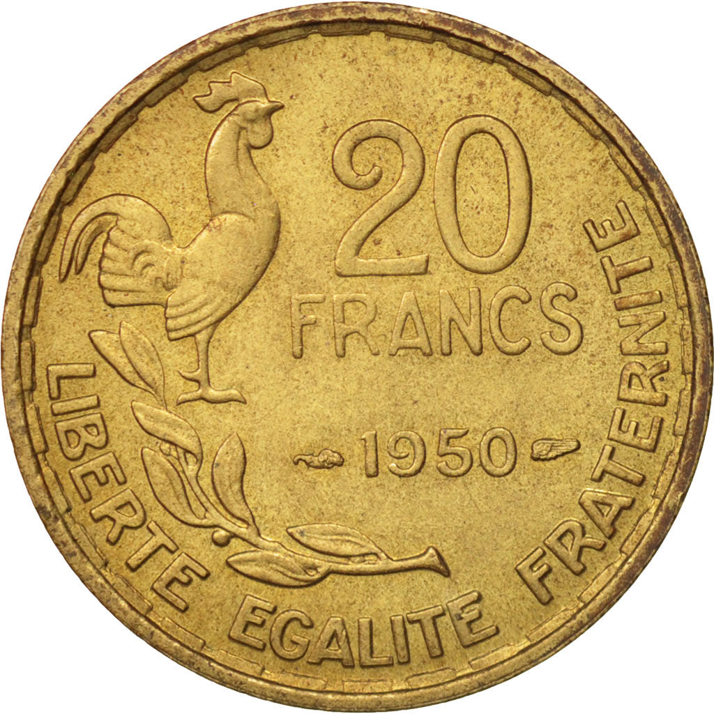 Coin, France, Guiraud, 20 Francs, 1950, Paris, AU(55-58), Aluminum-Bronze