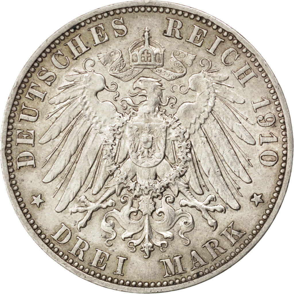 GERMAN STATES, 3 Mark, 1910, Muldenhutten, KM #1267, AU(55-58), Silver, 33,...