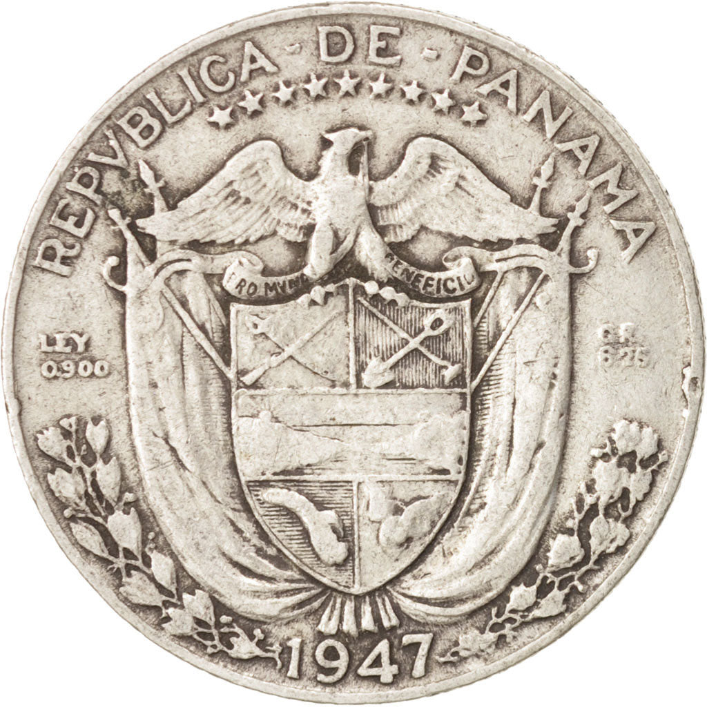 Coin, Panama, 1/4 Balboa, 1947, EF(40-45), Silver, KM:11.1
