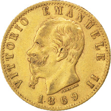 ITALY, 20 Lire, 1869, Torino, KM #10.1, EF(40-45), Gold, 6.42