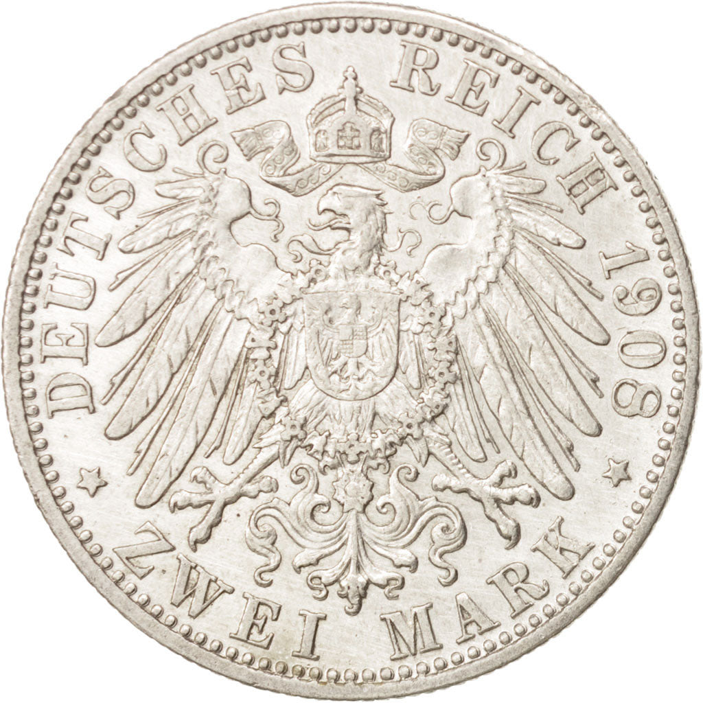 Coin, German States, BAVARIA, Otto, 2 Mark, 1908, Munich, AU(50-53), Silver