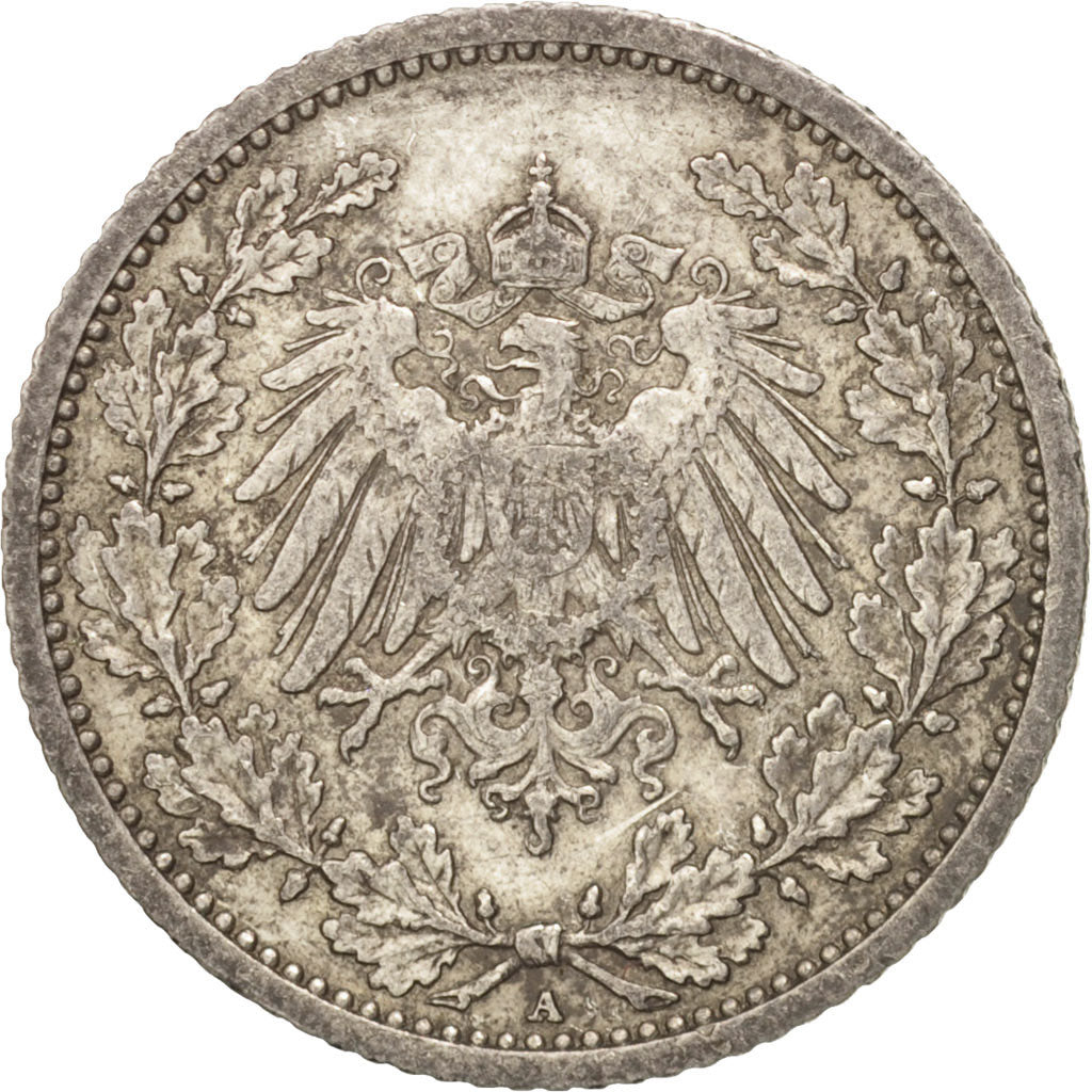 GERMANY - EMPIRE, 1/2 Mark, 1914, Berlin, AU(50-53), Silver, KM:17