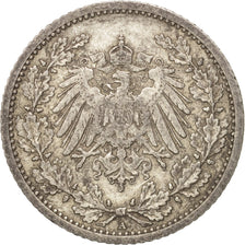 GERMANY - EMPIRE, 1/2 Mark, 1914, Berlin, AU(50-53), Silver, KM:17