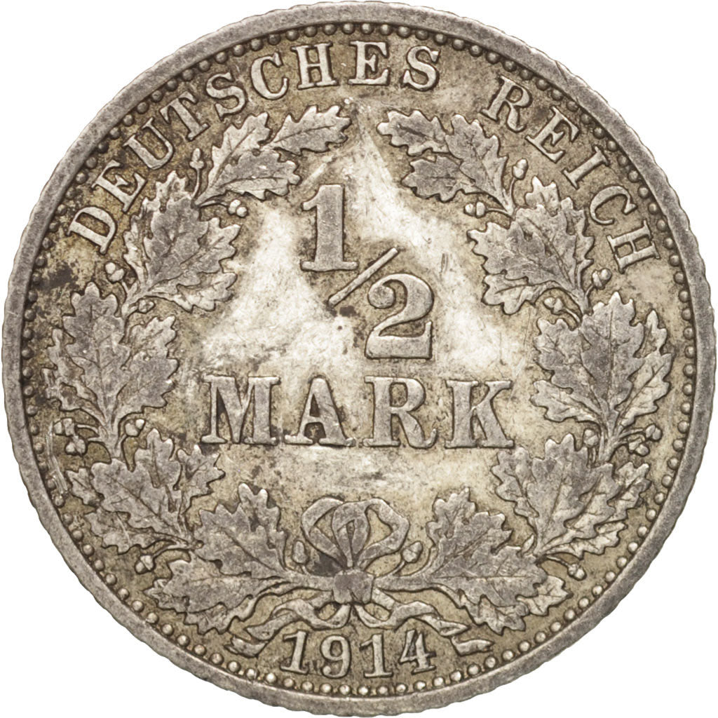 GERMANY - EMPIRE, 1/2 Mark, 1914, Berlin, AU(50-53), Silver, KM:17