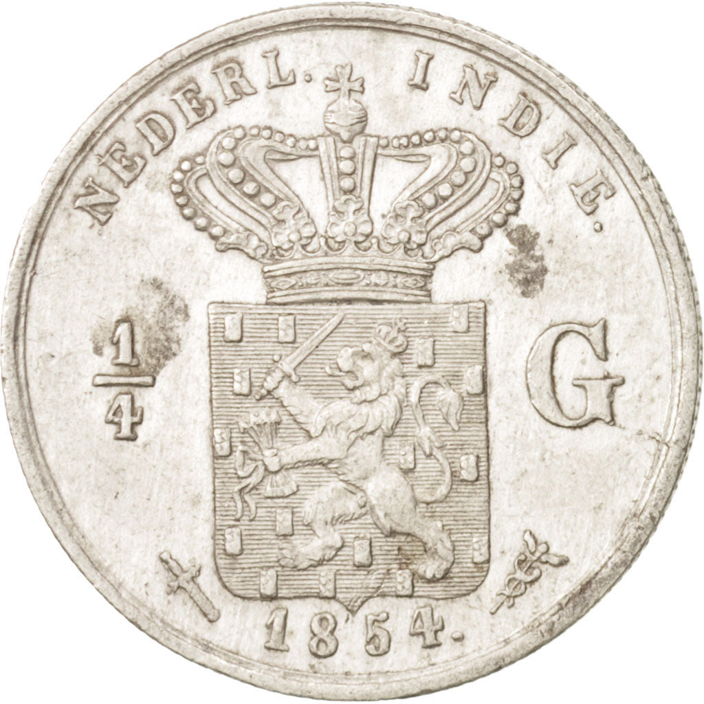 NETHERLANDS EAST INDIES, Willem III, 1/4 Gulden, 1854, Utrecht, Caduceus