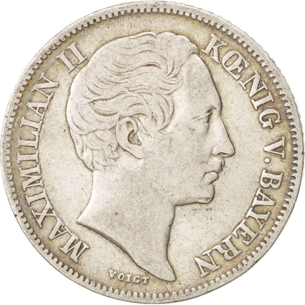 German States, BAVARIA, Maximilian II, 1/2 Gulden, 1857, Munich, EF(40-45)