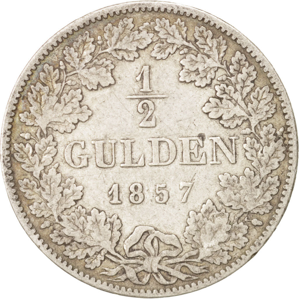 German States, BAVARIA, Maximilian II, 1/2 Gulden, 1857, Munich, EF(40-45)