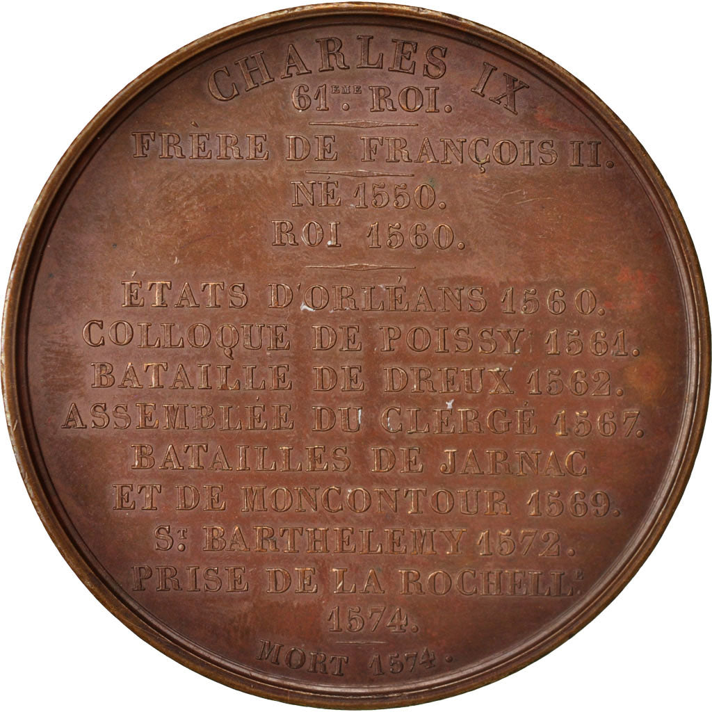 France, Medal, Charles IX, History, XIXth Century, Caqué, MS(63), Copper